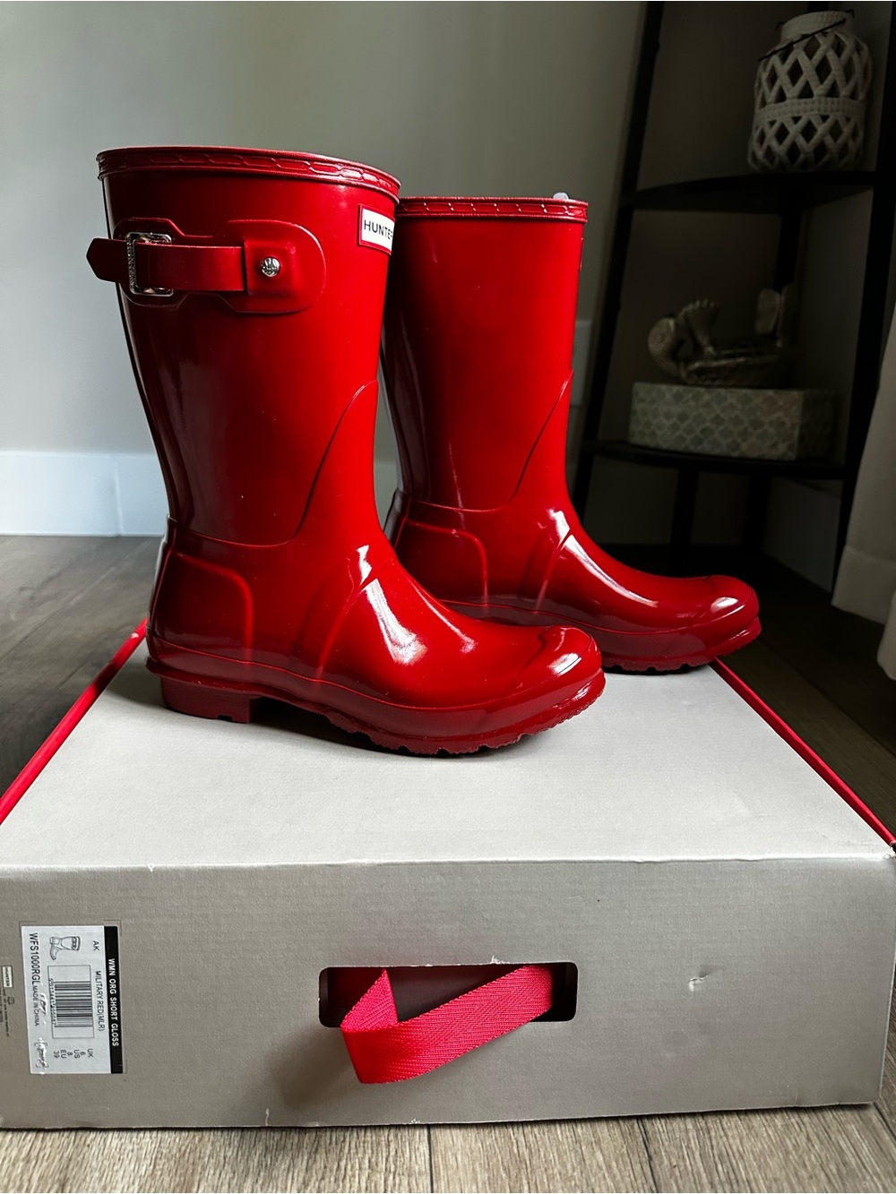 Hunter Gloss Red Mid-Calf Rain Boots